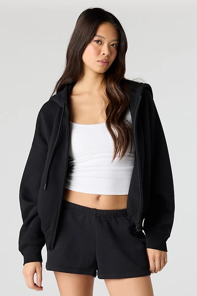Luxe Fleece Zip-Up Boxy Hoodie