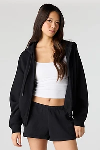 Luxe Fleece Zip-Up Boxy Hoodie