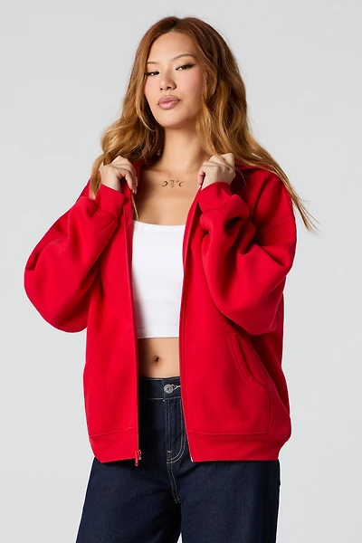 Oversized Zip-Up Fleece Hoodie