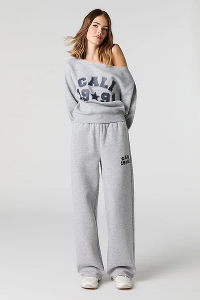 HD Print Wide Leg Fleece Sweatpant