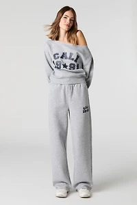 HD Print Wide Leg Fleece Sweatpant