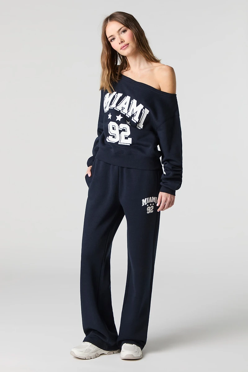 HD Print Wide Leg Fleece Sweatpant