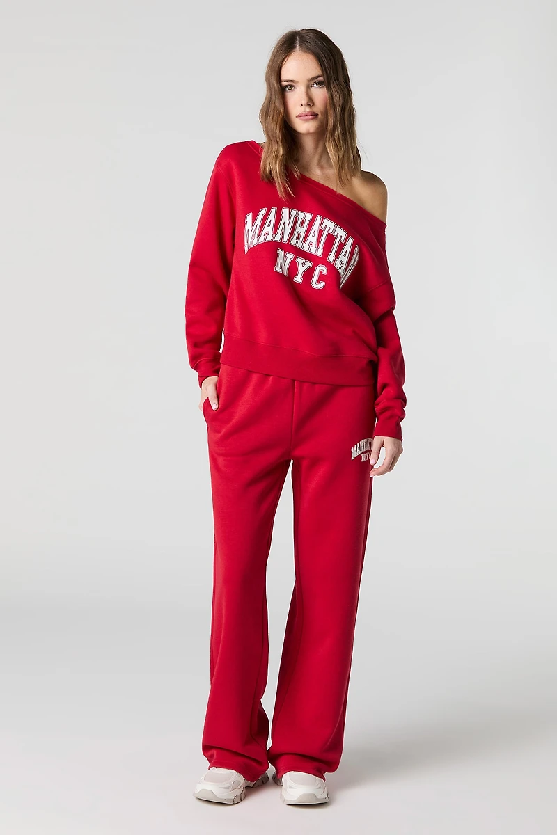 HD Print Wide Leg Fleece Sweatpant