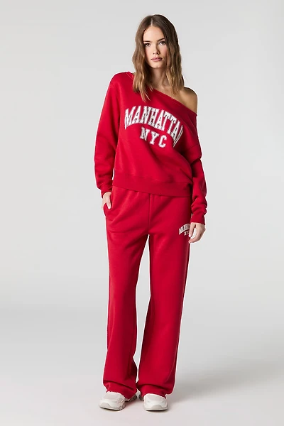 HD Print Wide Leg Fleece Sweatpant