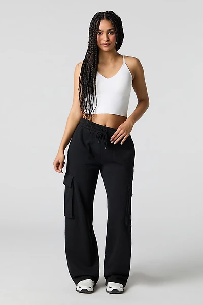 Fleece Wide Leg Cargo Sweatpant