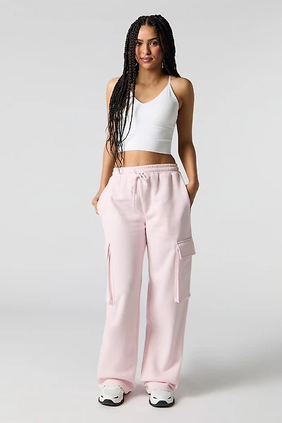 Fleece Wide Leg Cargo Sweatpant