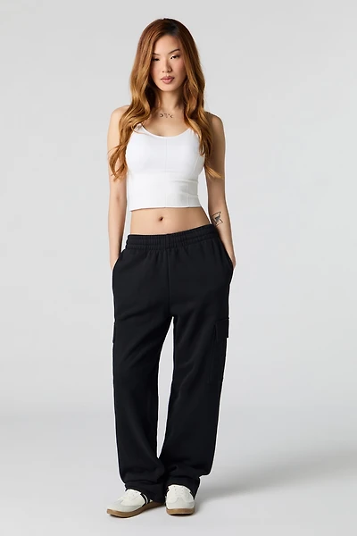 Solid Fleece Wide Leg Cargo Sweatpant