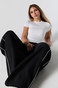 Piping Detail Wide Leg Fleece Sweatpant