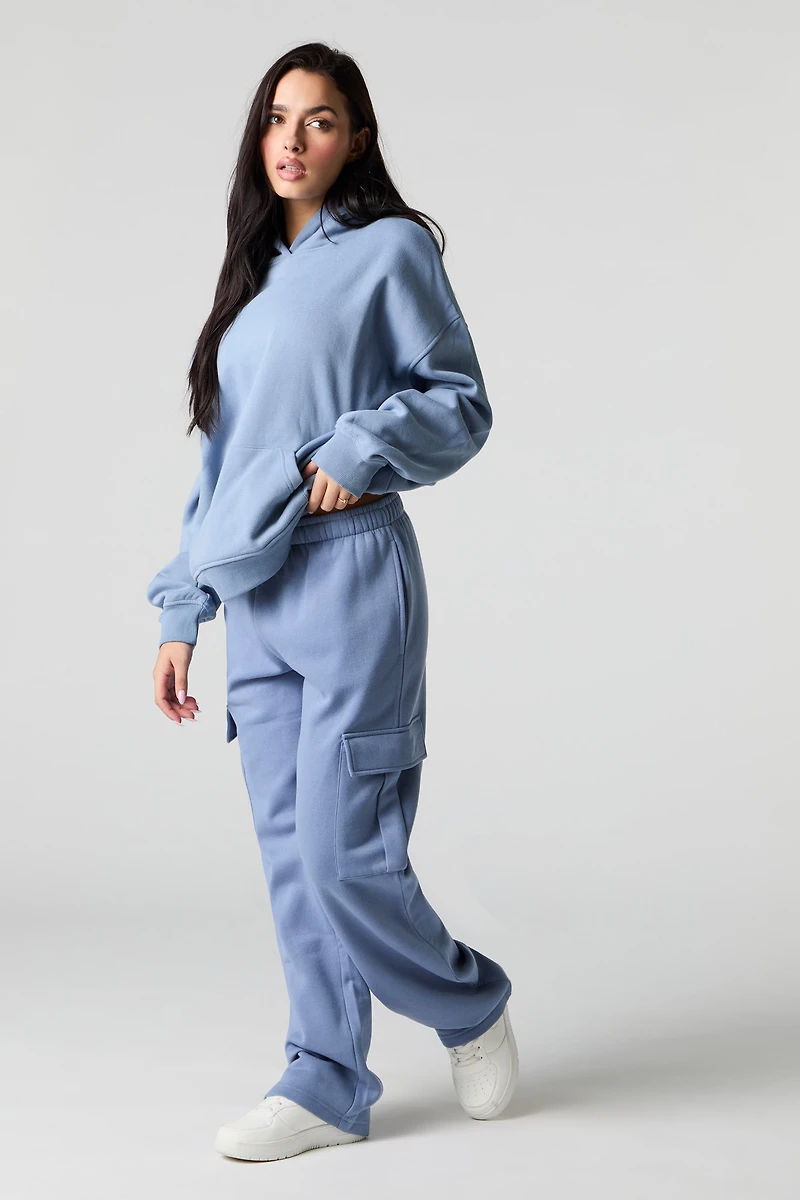 Fleece Wide Leg Cargo Sweatpant