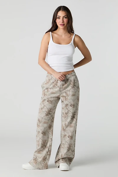Fleece Camo Print Wide Leg Sweatpant