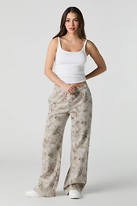 Fleece Camo Print Wide Leg Sweatpant