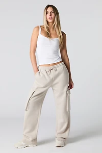 Solid Fleece Wide Leg Cargo Sweatpant