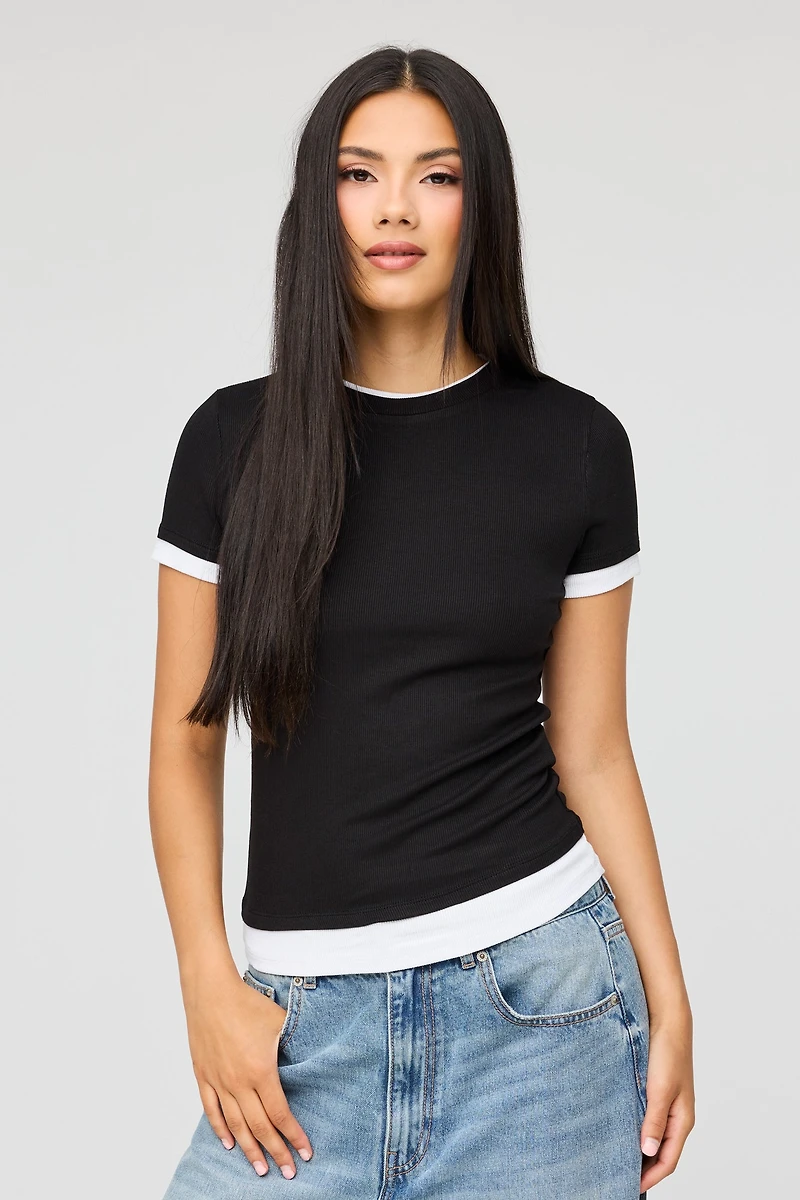 Contrast Ribbed T-Shirt