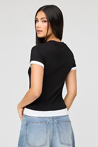 T-shirt côtelé contrastant