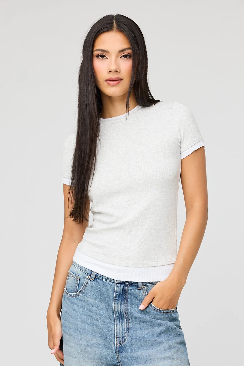 T-shirt côtelé contrastant