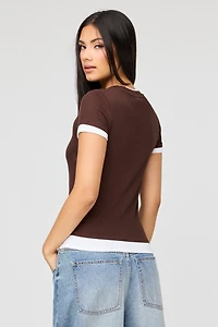 T-shirt côtelé contrastant