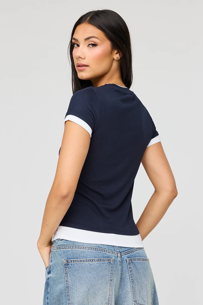 T-shirt côtelé contrastant