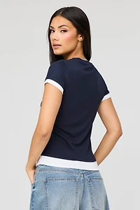 T-shirt côtelé contrastant