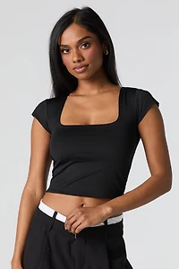 Contour Square Neck Cap Sleeve Crop Top