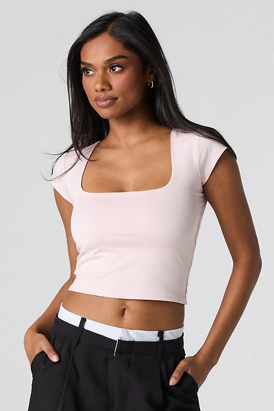 Contour Square Neck Cap Sleeve Crop Top