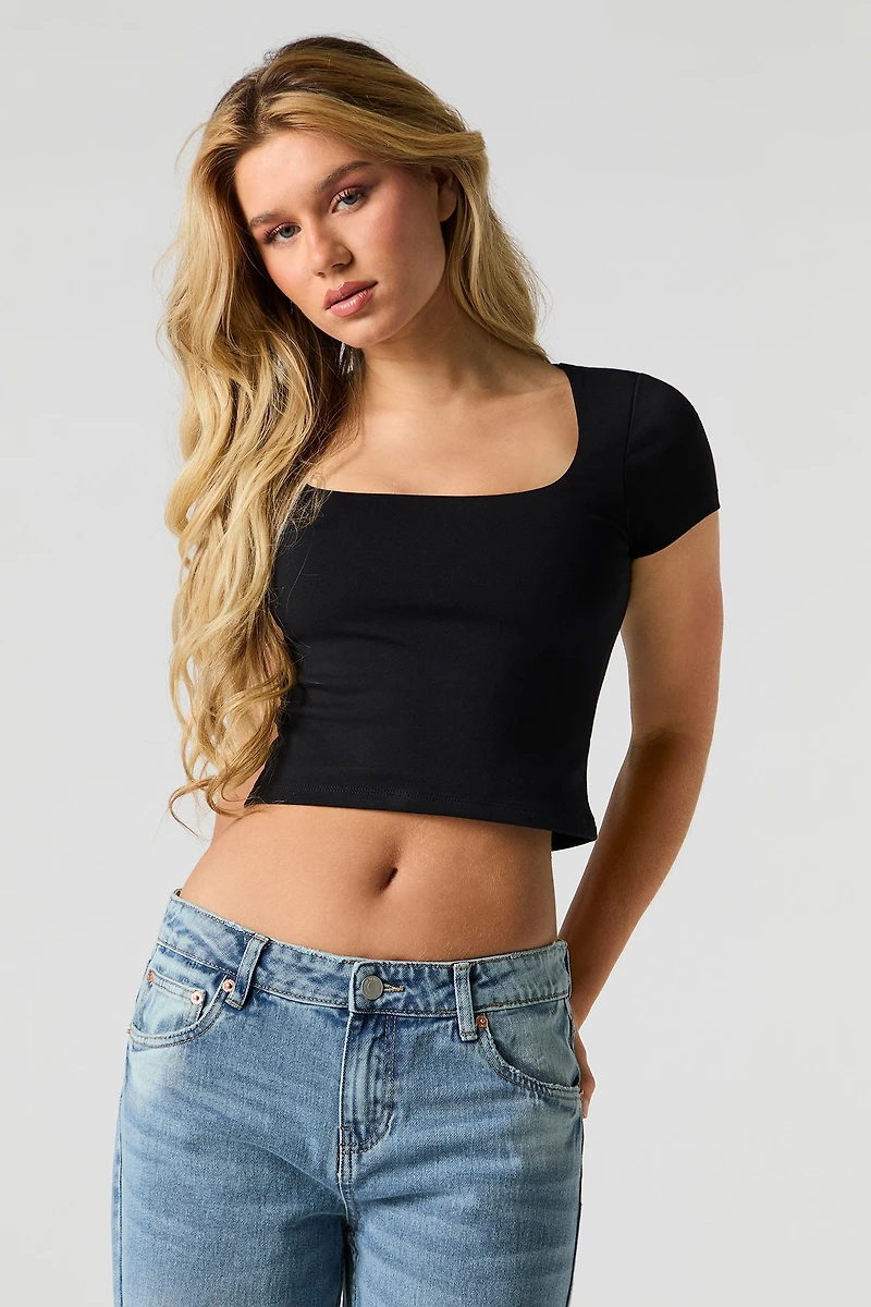 Cropped Square Neck T-Shirt