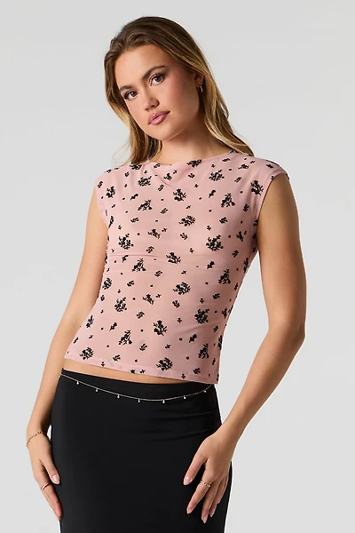 Flocked Floral Mesh Top