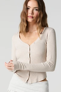 Cardigan côtelé boutonné à manche longue