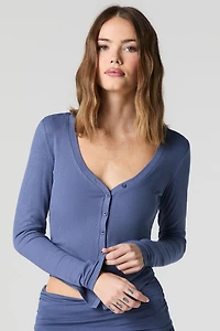 Ribbed Button-Up Long Sleeve Cardigan