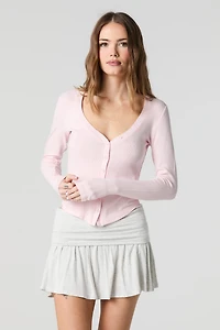 Cardigan côtelé boutonné à manche longue