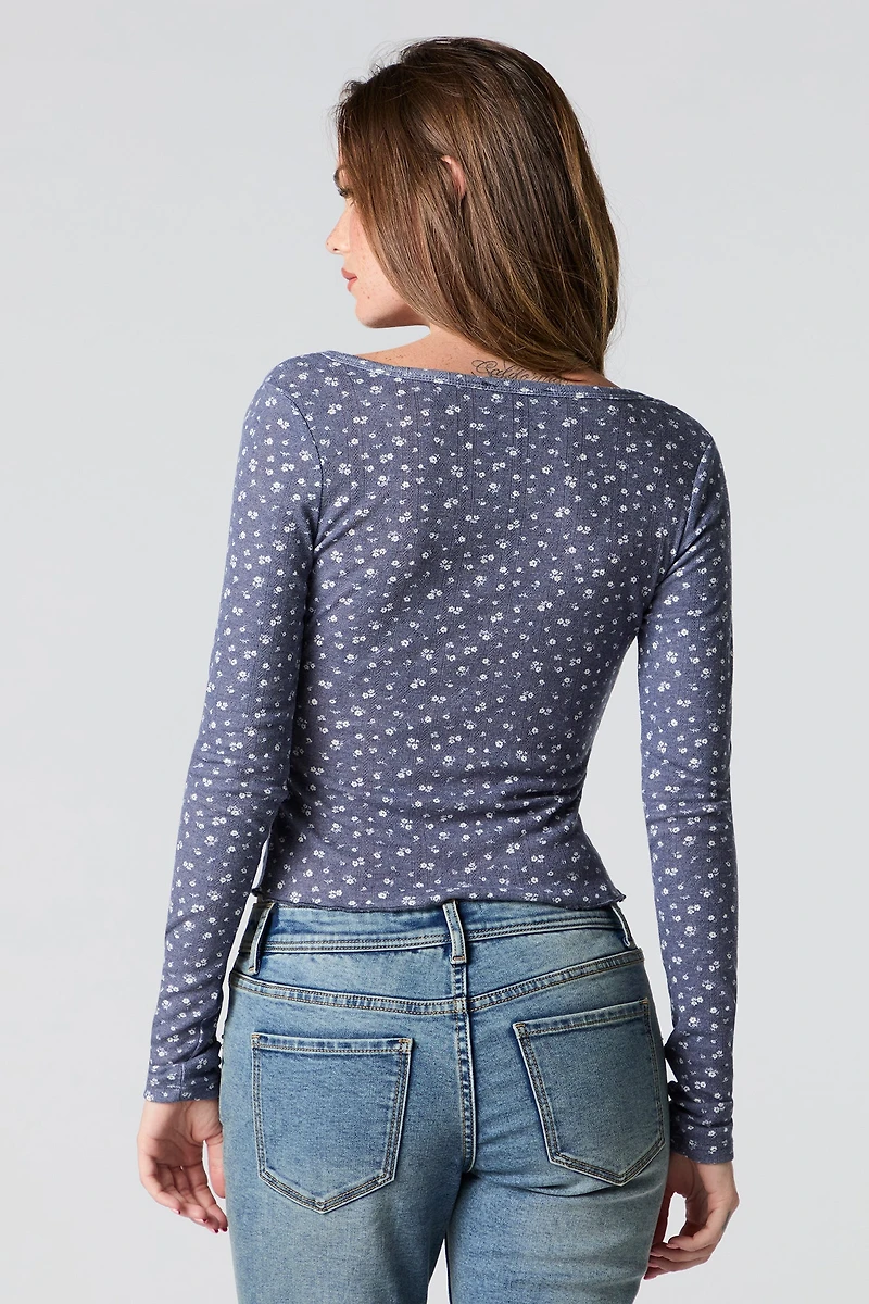 Haut boutonné en pointelle à col V