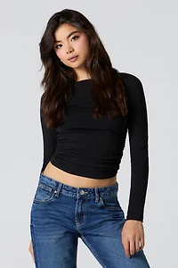 Cinched Boat Neck Long Sleeve Top