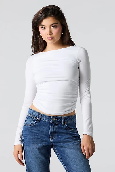 Cinched Boat Neck Long Sleeve Top