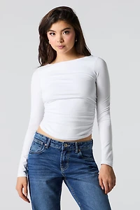 Cinched Boat Neck Long Sleeve Top