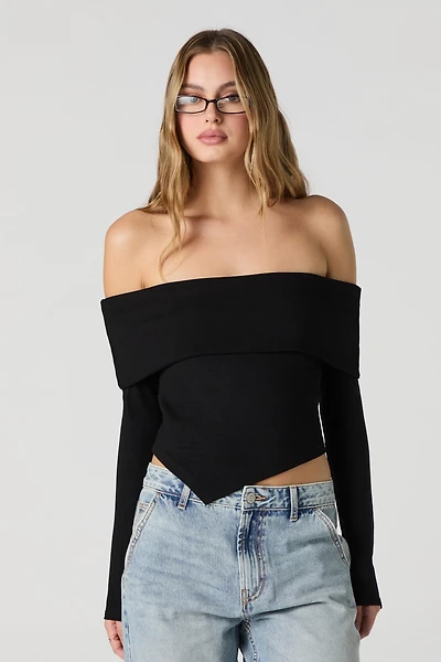 Foldover Off Shoulder Long Sleeve Top
