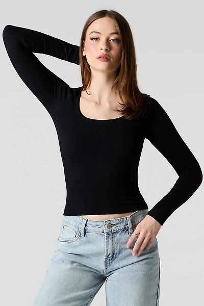 Seamless Ribbed Scoop Neck Top