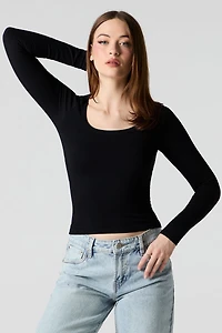 Seamless Ribbed Scoop Neck Top