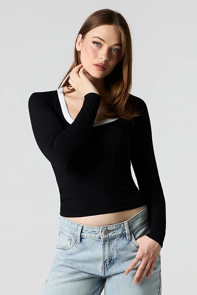 Seamless Ribbed Scoop Neck Top
