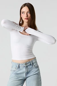 Haut côtelé sans couture à encolure dégagée