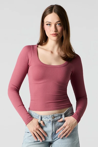 Seamless Ribbed Scoop Neck Top
