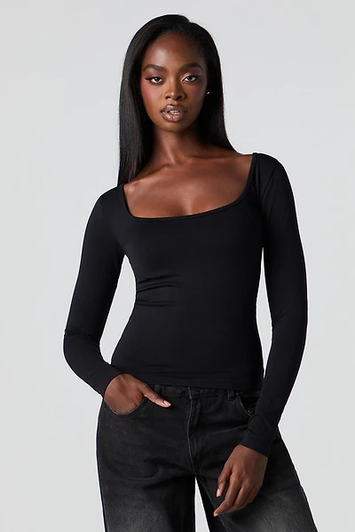 Seamless Square Neck Long Sleeve Top
