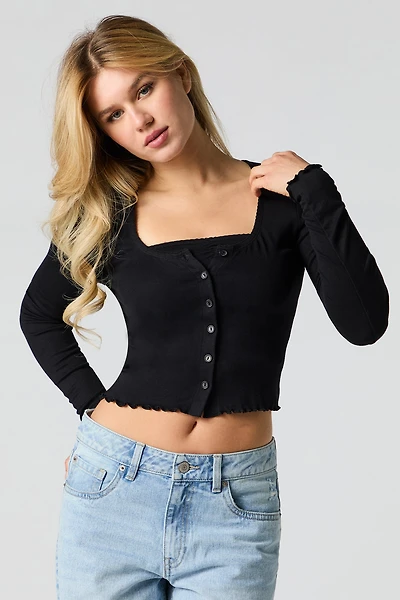 Button Front Long Sleeve Top & Cami 2 Piece Set