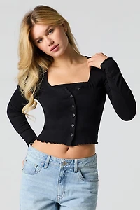 Button Front Long Sleeve Top & Cami 2 Piece Set