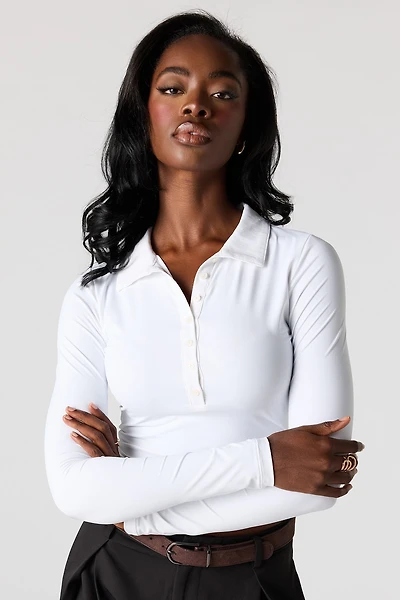 Polo profilé à manches longues en tissu lourd de luxe