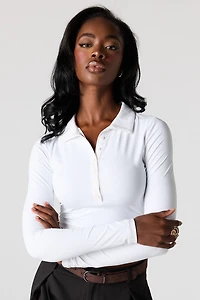 Polo profilé à manches longues en tissu lourd de luxe