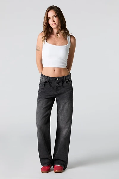 Low Rise Skater Washed Black Jean with Bows