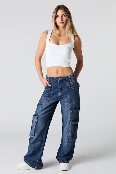 Jean cargo rigide baggy à jambe large et taille haute