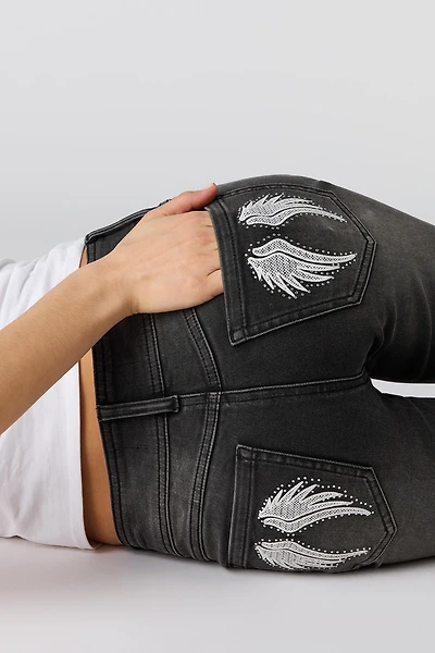 Stretch Low Rise Embellished Pocket Flare Jean