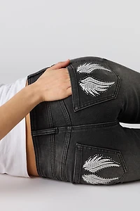 Stretch Low Rise Embellished Pocket Flare Jean