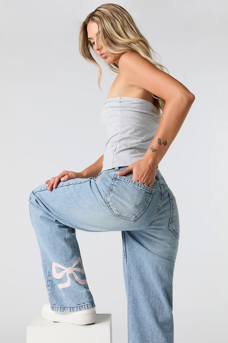 Bow Graphic Low Rise Skater Jean