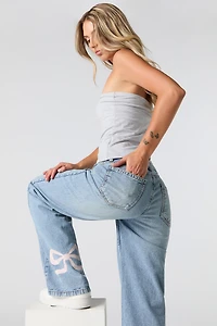 Bow Graphic Low Rise Skater Jean